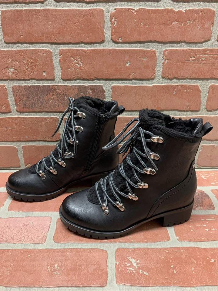 CALL IT SPRING Black Leather Lace Up/Zip Faux Fur Lined Ankle Boots Women’s Sz 5 - Image 4 of 4