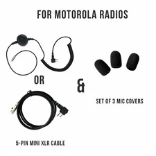 Mini XLR 5-Pin Cable & Mic Cover for Dual Muff Racing Headsets | Motorola CP200