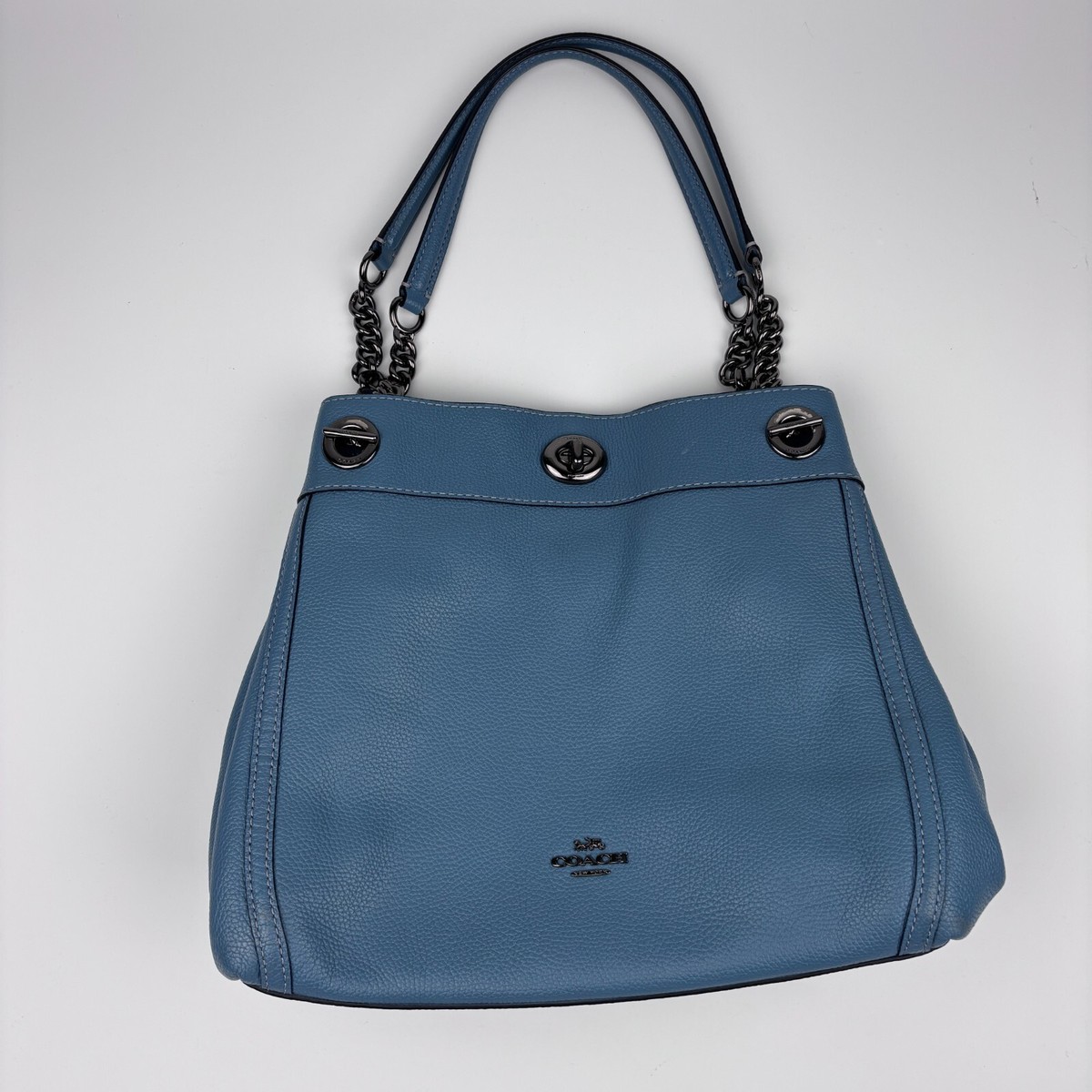 COACH - EDIE ショルダーバッグ Coach Edie Shoulder Bag Pebbled Leather Cornflower Blue