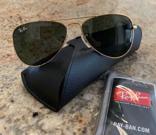 Ray Ban Junior Jr Gold Classic Aviator Sunglasses Case Cleaning Cloth Kids 50mm - Afbeelding 1 van 7