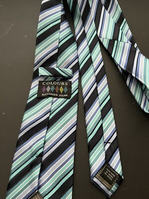 Alexander Julian Colours Mens Tie Green/blue Stripes Stunning | eBay