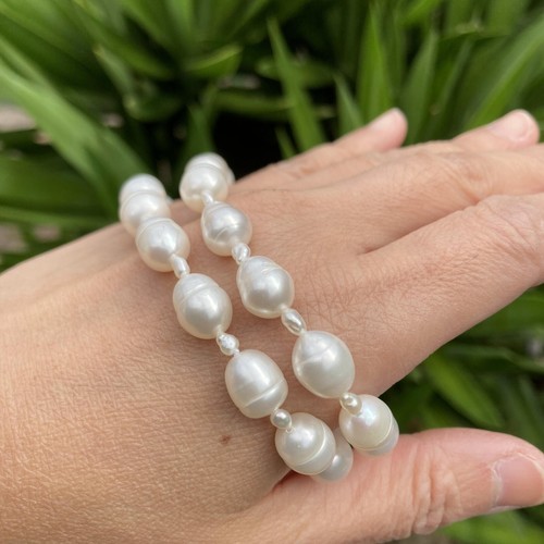 Big size 11-12mm Freshwater pearl necklace Natural White Baroque AB 46cm 70 - Picture 20 of 21
