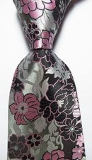 New Classic Floral Gray Black Pink JACQUARD WOVEN 100 Silk Men's Tie Necktie