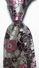 New Classic Floral Gray Black Pink JACQUARD WOVEN 100% Silk Men's Tie Necktie