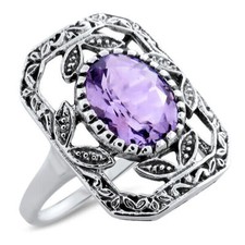 GENUINE 2 CT AMETHYST 925 STERLING SILVER CLASSIC STYLE RING 1112Z
