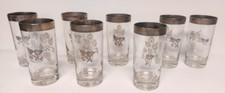 Mid Century Georges Briard Glasses Silver Band Set of 8 Signed