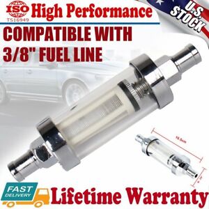 Clear Fuel Filter Universal In Line Chrome Reusable 3/8" IN/OUT petrol carby 