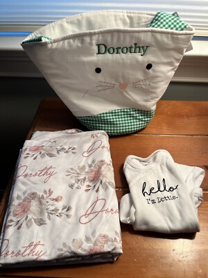 Dorothy (Dottie) Personalized Baby Girl Set w/Easter Basket, Caden Lane Swaddle