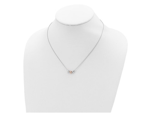 Sterling Silver Three Colored Puffed Heart Necklace (18 Inches) - 第 2/4 張圖片
