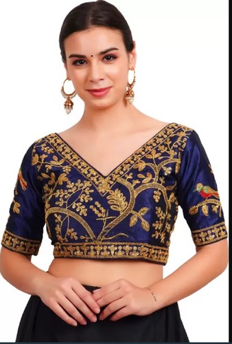 Indian Ethnic Women Embroidered Silk Blend Blouse For Saree Lehenga Party Wear - Picture 22 of 23