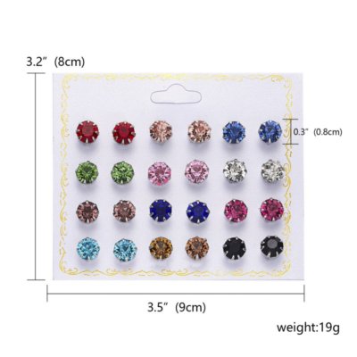 12Pairs/Set Cz Zircon Crystal Rhinestone Ear Stud Earrings Fashion Women Jewelry