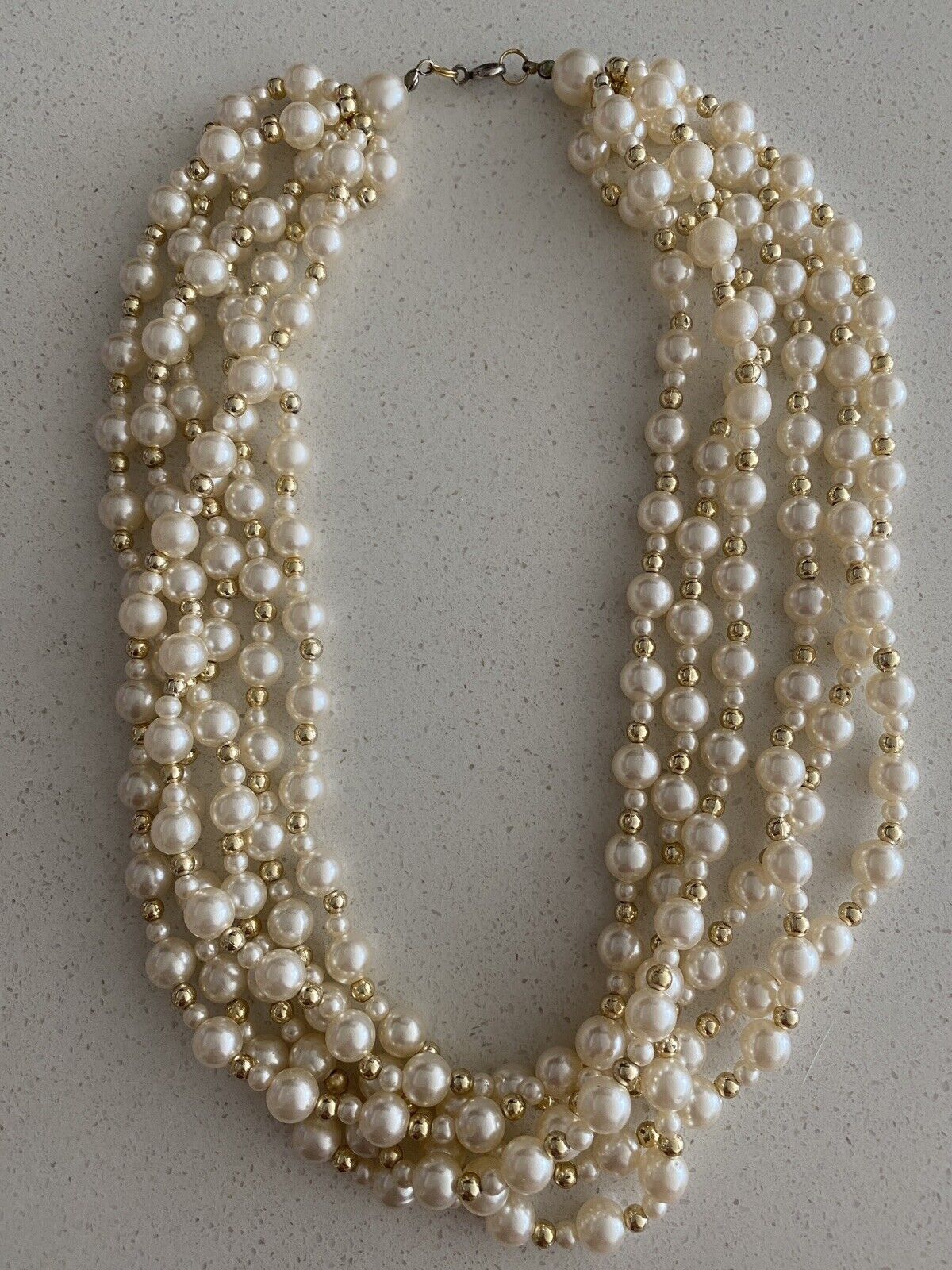 Mid Century Draping Crystals and Faux Pearl Necklace