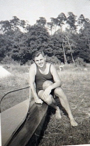 1937 Male Classic*hot bath suit at camping in forrest Gay Int Photo - Afbeelding 1 van 2