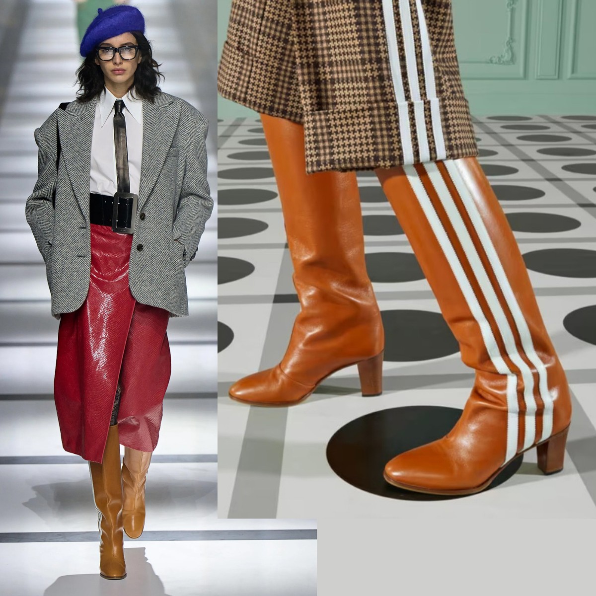 GUCCI BOOTS ADIDAS X KNEE HIGH STRIPE BROWN LEATHER $1,690 GUCCI BOOTS ADIDAS X KNEE HIGH STRIPE BROWN LEATHER $1,690