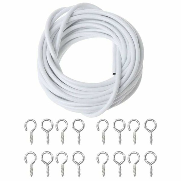 NET CURTAIN WIRE WHITE WINDOW CORD VOIL EXPANDING CABLE WITH FREE HOOKS /& EYES-2m Fusion TM