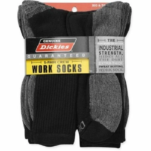 Dickies Big and Tall Men's Dri-Tech Comfort Crew Work Socks 5-Pack New XL Set