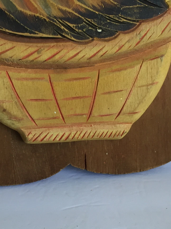 Primitive Wooden 3D Nesting Hen Wall Plaque HOME COOKING Country CHIPPED 19x11" - Image 4 of 4