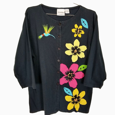 VTG MICHAEL SIMON Multicolored Floral Embroidered Button down Jacket Sz 1X Artsy