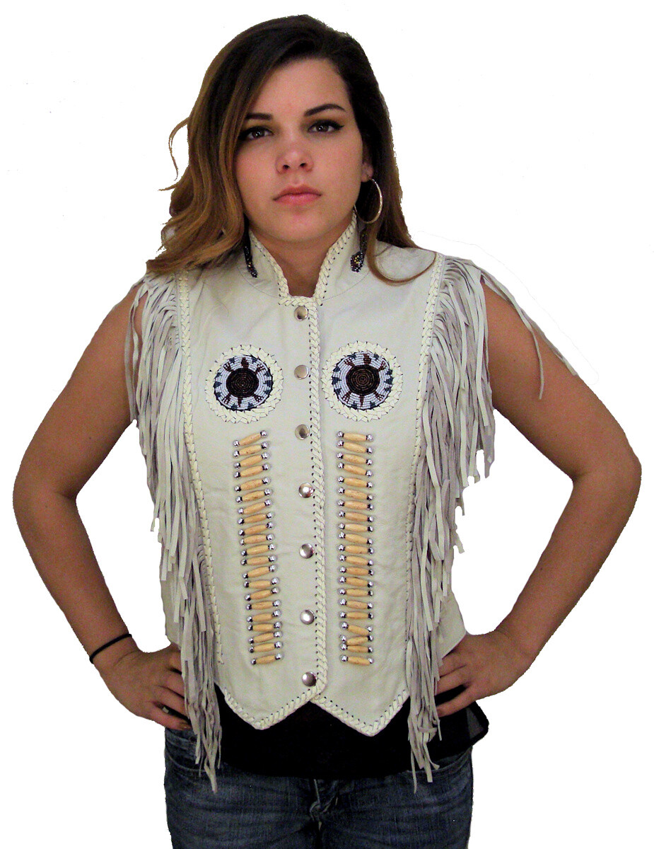 NAYA Women's White Western Style Fringe Leather Vest WLSV10 | eBay