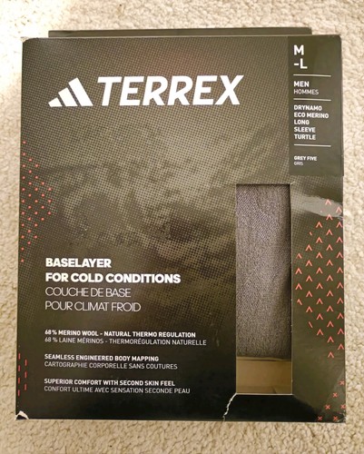 Adidas Terrex Turtle Neck Drynamo Base Layer Merino Wool M-L Grau Neu/Etikett - Bild 3 von 6