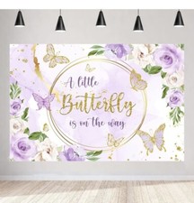 Aperturee a Little Butterfly Is on the Way Baby Shower Backdrop 5X3Ft Purple Flo