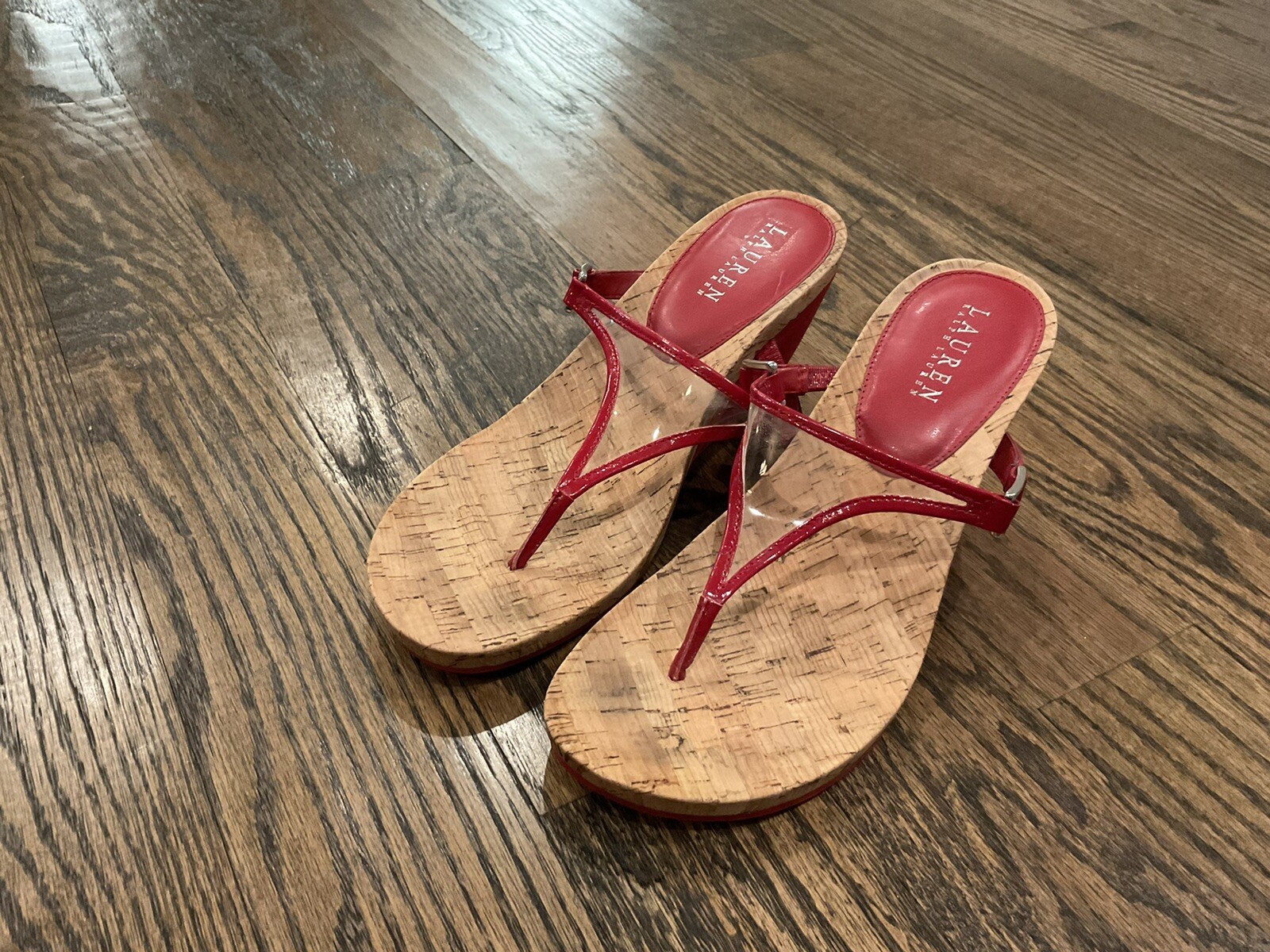 Lauren Ralph Lauren Thong Wedge Sandals Red Sz 9B Gem