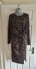 Shein NEW Black & Brown Ruched Midi Dress Size Medium Animal Print Brand New
