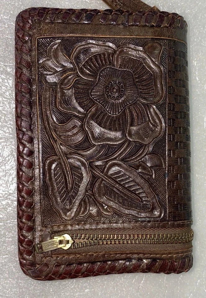 Cartera Muñequera De Colección Cuero Tooled México Tropical Tooled Hombres/Mujeres Años 60’s Foto 3 de 4