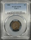 1886 Type 1 PCGS AU50 Indian Head Cent 1c - Circulated Original