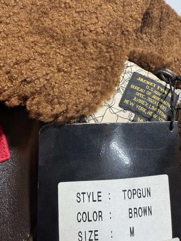 Avirex USA “Top Gun” Leather Bomber Jacket – Brown Shearling Collar - Imagen 4 de 4
