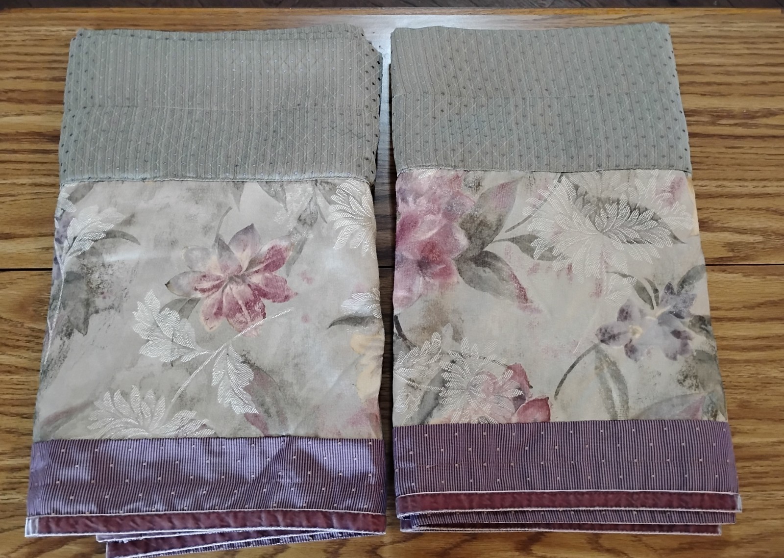 Croscill Purple Green Floral Damask 86 x 18 Lined Valances