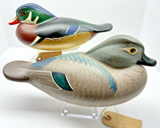 1998 Vernon Bryant Signed & Stamped Wood Duck Decoy Pair Original Perryville, MD