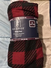 George Men's Flannel Sleep Pants Large 2XL 40-46 Red and Black Plaid