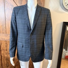 Tom James Executive Collection Plaid Suit Jacket Blazer 41R Charcoal Gray Purple