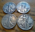 Lot of 4 Walking Liberty Half Dollars  -- 1942, 1943, 1944, 1945 -- 90% Silver