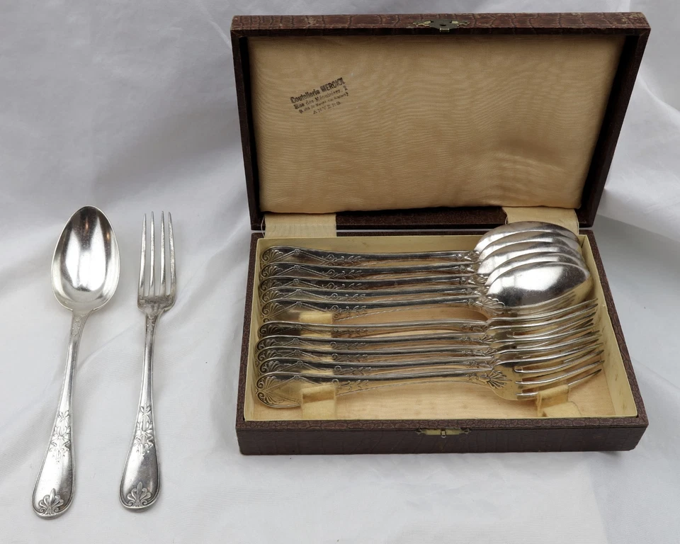 Antiguo Cubiertos CHRISTOFLE Patrón Imperio Caja Original 1850-1899 Tenedores y Cucharas Foto 2 de 4