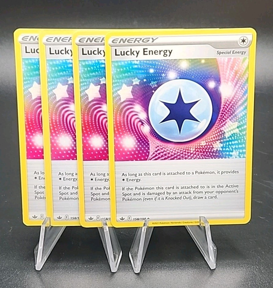 X4 Lucky Energy 158/198  Sword & Shield Chilling Reign Pokemon Playset