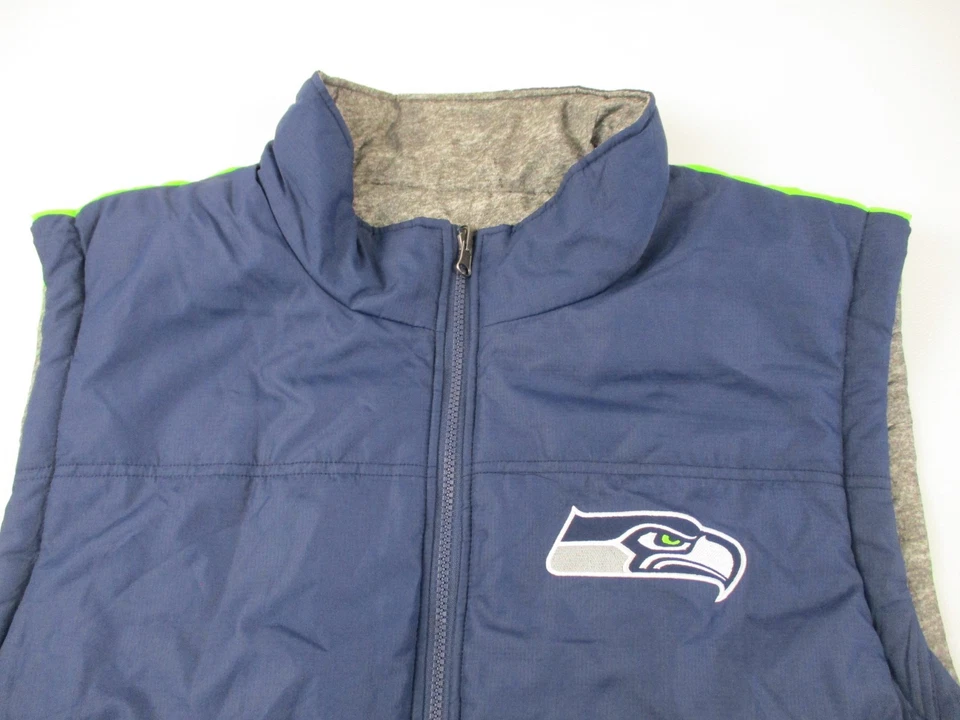 GIII Sports Seattle Seahawks Puffer Vest Mens 2XL Gray NFL Reversible - Image 2 of 4