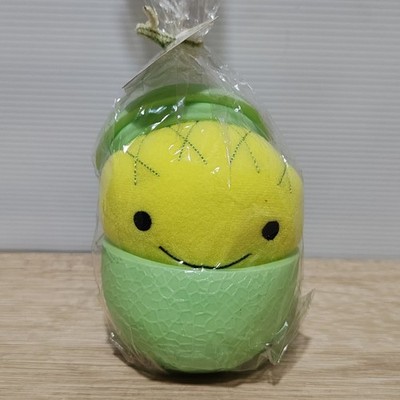 San-X Melonpan Kogepan Green in Melon Plastic Bowl Plush Toy 2001 Japan NIB 4''