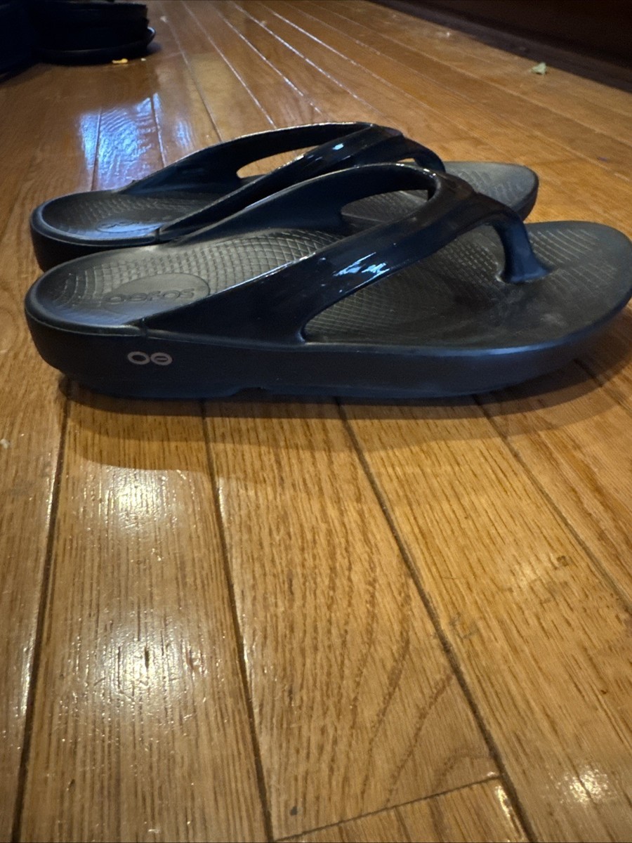OOFOS OOlala Navy Black OOfoam Flip Flop Thong Sandals Women's W10 EU41 View 2