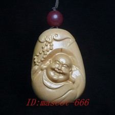Chinese boxwood carved Happy Fund sources Maitreya Buddha Statue Amulet netsuke