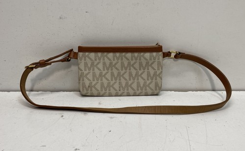 Michael Kors Cream Beige Monogram Logo Slim Crossbody Bag Gold Hardware