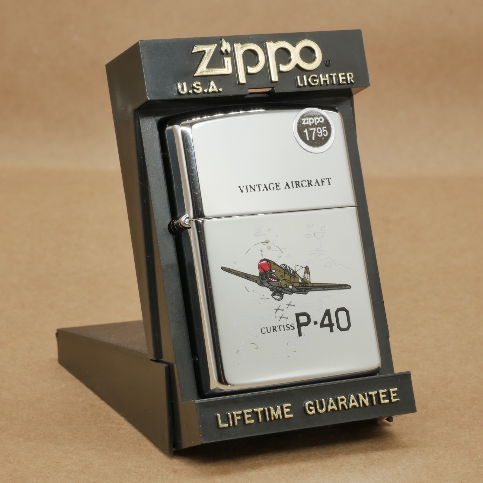 1993 US Army P40 Curtiss WWII USN Vintage Military Aircraft Chrome Zippo P-40