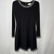 Michael Kors Black Dress Small Black/White Animal Print Trim Long Sleeve Dress