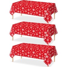 3 Pieces Christmas Snowflake Plastic Party Tablecloth 3Pack Red
