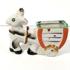 Vintage Miniature Donkey With Cart Cigarette Holder Toothpick Holder Porcelain