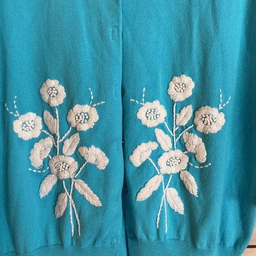 Goodclothes XL Ladies Turquoise Cardigan Embroidered Flower Cottage Core Grandma - Picture 2 of 5