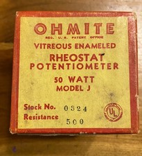 NOS Ohmite 500 Ohm 50W Model J porcelain rheostat potentiometer No.0324 - TESTED
