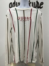 Men  s Vintage Red  Green Striped Guess Shirt Long Sleeve Medium Smoke Free Home