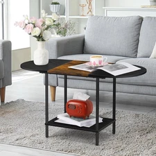 ETELI Small Black Oval Coffee Table with Storage & Shelf | Living Room, Home ...